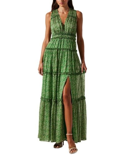 Astr Edessa Printed Sleeveless Maxi Dress - Green