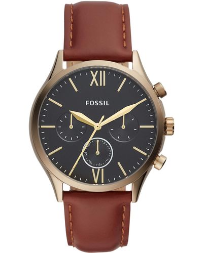 Fossil Fenmore Multifunction Leather Watch 44mm - Brown