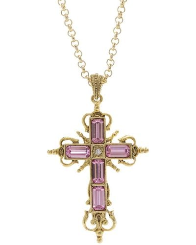 2028 Symbols Of Faith Glass Rectangle Cross Necklace - Metallic