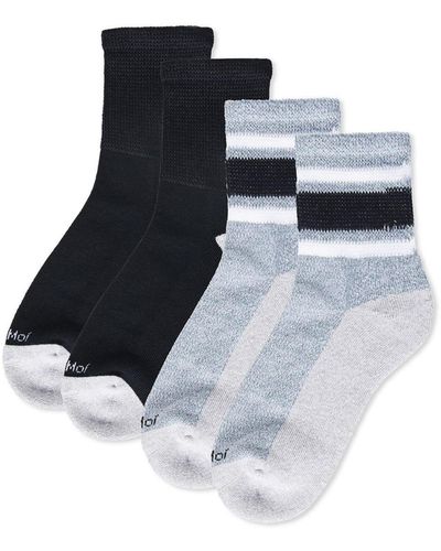 Memoi Diabetic Vintage-like Stripe Half Cushion Quarter Socks - Multicolor