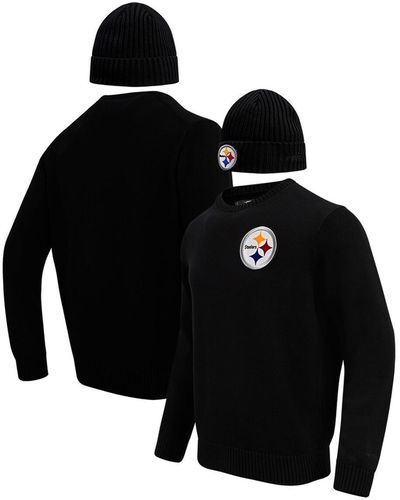 Pro Standard Pittsburgh Steelers Crewneck Pullover Sweater And Cuffed Knit Hat Box Gift Set - Black