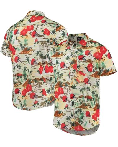FOCO Cleveland Browns Paradise Floral Button-up Shirt - Natural