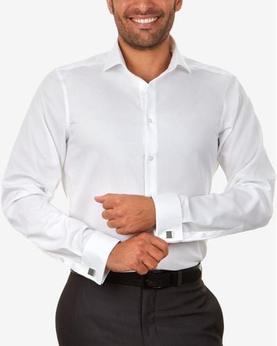 Calvin Klein Men's Slim-fit Non-iron Performance Black French Cuff Dress Shirt - White