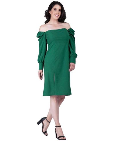 Standards & Practices Square-neck Off Shoulder Elegant Midi Dress - Green