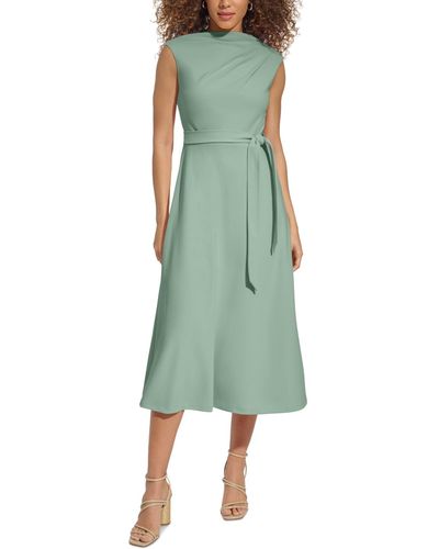 Calvin Klein Sleeveless Belted Midi Dress - Green
