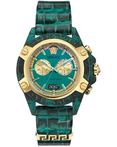 Versace Swiss Chronograph Silicone Strap Watch 44mm - Green