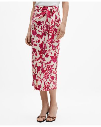 Mango Floral Wrapped Skirt - Red