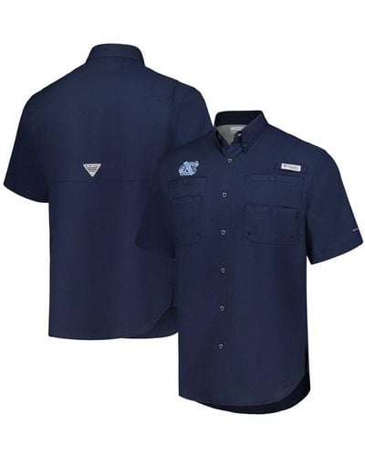 Columbia PFG OMNI-SHADE Button-down Short Sleeve Fishing Shirt, Men's Size L Nylon navy blue type Vintage Second Hand
