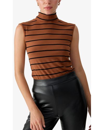 Sanctuary Essential Mock-neck Sleeveless Ribbed Top - Brown