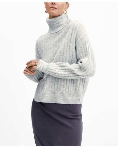 Mango Thick Knit Turtleneck Sweater - Gray