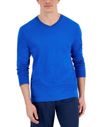 Club Room V-neck Long Sleeve T-shirt - Blue