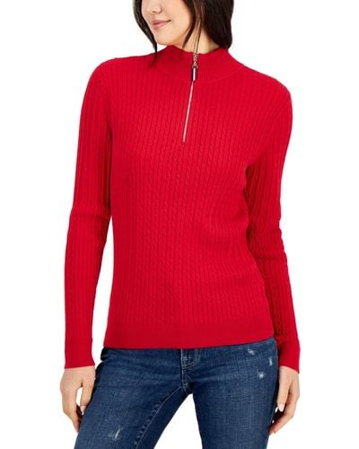 Tommy Hilfiger Cotton Cable-knit Quarter-zip Sweater - Red