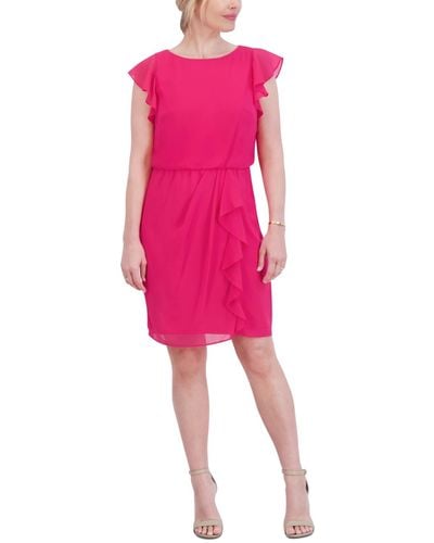 Jessica Howard Petite Flutter-sleeve Blouson Dress - Pink