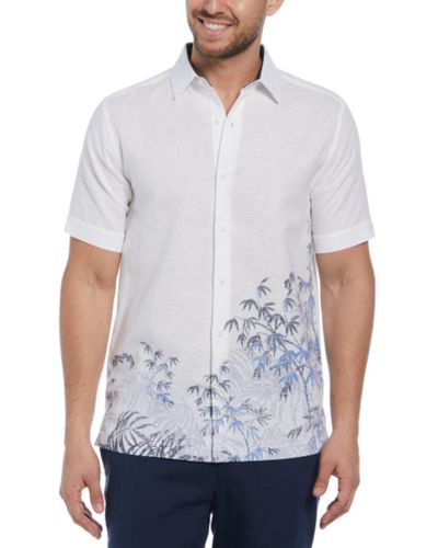 Cubavera Short Sleeve Linen Blend Bamboo Leaf Print Button-front Shirt - White