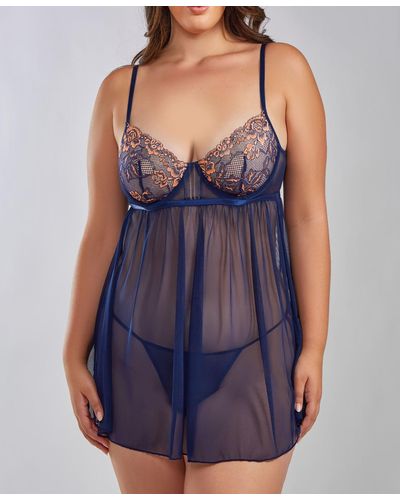 Icollection Natalia Lace Mesh Babydoll Lingerie