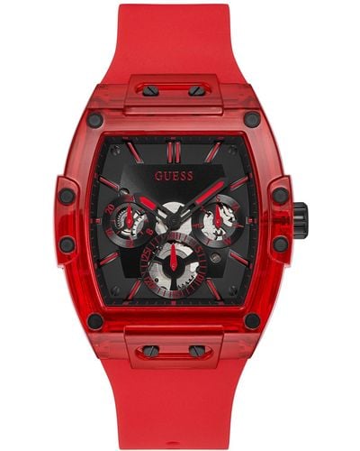 Guess Silicone Strap Watch 43mm - Red