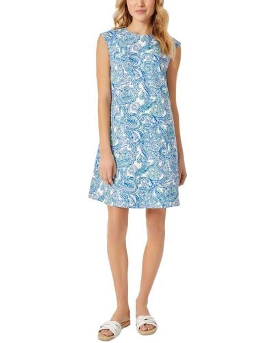 Jones New York Petite Linen-blend Paisley-print Swing Dress - Blue