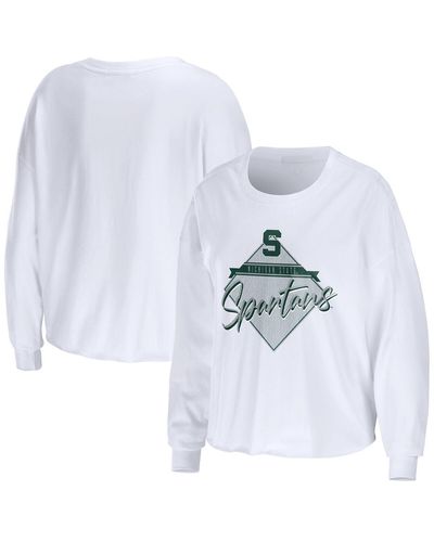 WEAR by Erin Andrews Michigan State Spartans Diamond Long Sleeve Cropped T-shirt - White