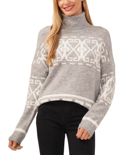 Cece Fair Isle Turtleneck Sweater - Gray