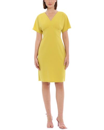 Donna Morgan V-neck Draped Sleeve Sheath Dress - Yellow