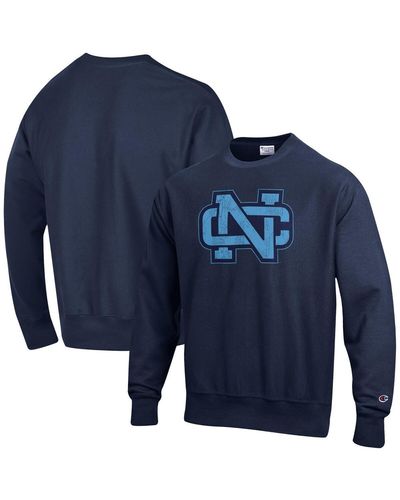 Champion Distressed North Carolina Tar Heels Vault Logo Reverse Weave Pullover Sweatshirt - Blue