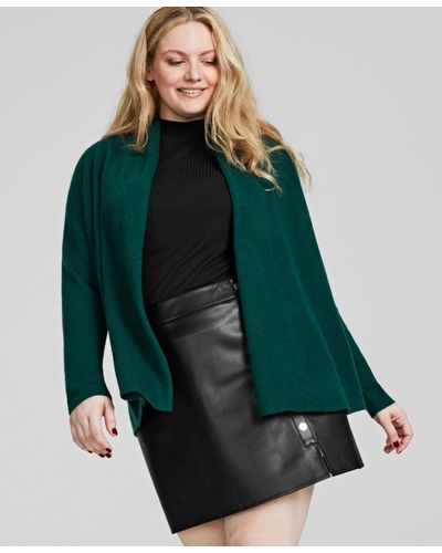 Charter Club Plus Size 100% Cashmere Cardigan - Green