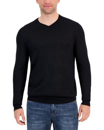 Alfani Long-sleeve V-neck Merino Sweater - Black