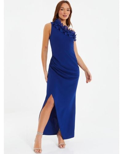 Quiz One Shoulder Wrap Maxi Dress - Blue
