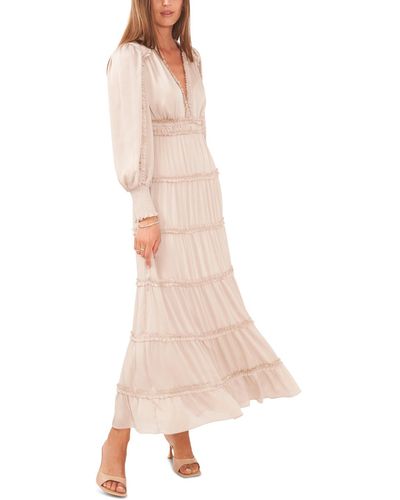 Cece Long Sleeve Plisse Ruffle Maxi Dress - Natural