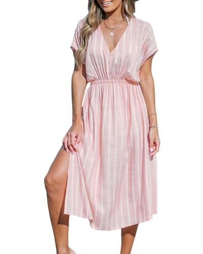 CUPSHE Striped Midi Cover-up Dress - Pink