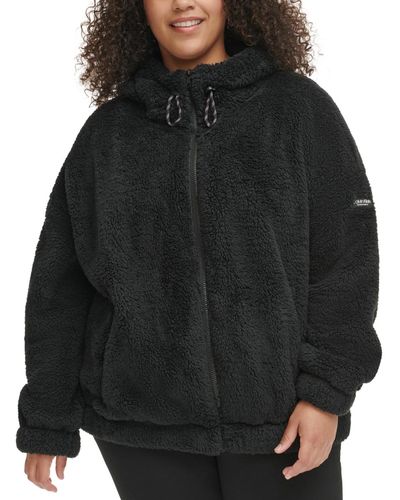 Calvin Klein Performance Plus Size Sherpa Oversized Hooded Jacket - Black