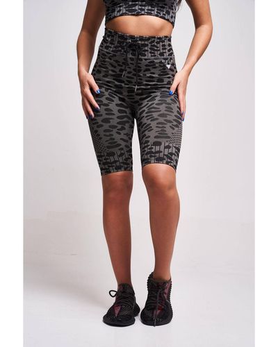 Twill Active Neva Recycled Leopard High Waisted Cycling Short - Gray