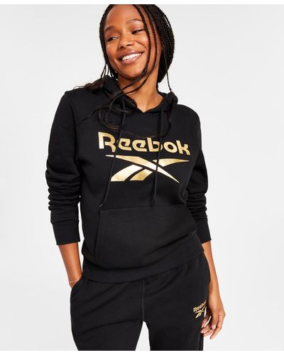 Reebok Metallic Foil Logo Pullover Fleece Hoodie - Black