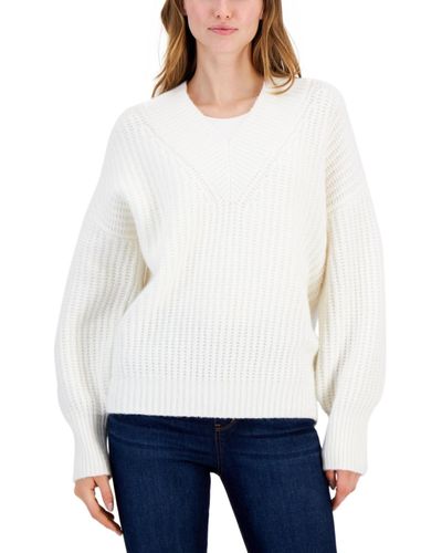 HUGO Oversized V-neck Sweater - White
