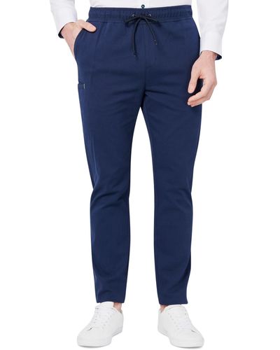 Society of Threads Slim Fit Solid Drawstring Pants - Blue