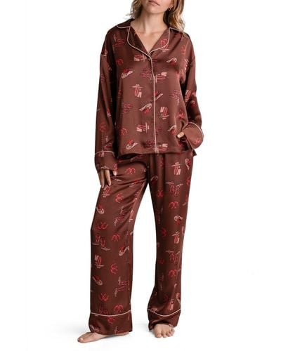 MIDNIGHT BAKERY Lingerie Carmella Satin 2 Piece Pajama Set - Red