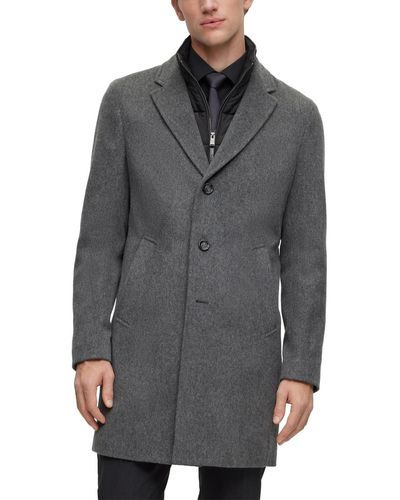 BOSS Boss By Wool-blend Zip-up Coat - Gray