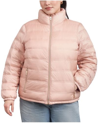 Michael Kors Michael Plus Size Reversible Shine Down Puffer Coat - Pink