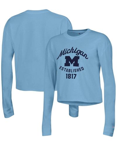 Champion Michigan Wolverines Boyfriend Cropped Long Sleeve T-shirt - Blue