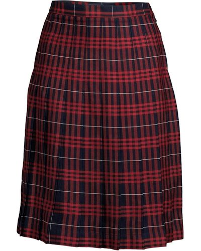 Lands' End School Uniform Plaid Pleated Skirt Below The Knee - Red