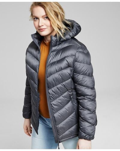 Charter Club Plus Size Hooded Packable Puffer Coat - Gray