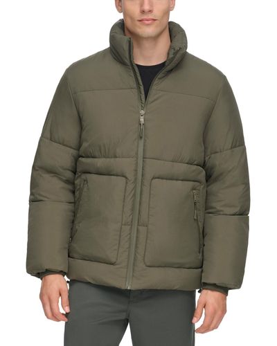 DKNY Refined Quilted Full-zip Stand Collar Puffer Jacket - Green