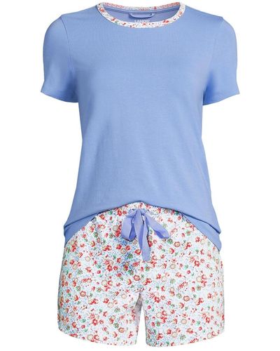Lands' End Knit Pajama Short Set Short Sleeve T-shirt And Shorts - Blue