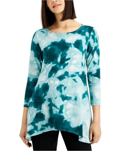 Alfani Printed Asymmetrical Swing Knit Top, Created For Macy's - Green
