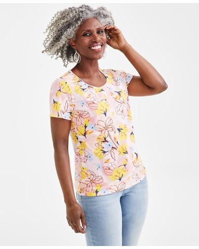 Style & Co. Printed Short Sleeve Scoop-neck Top - Multicolor