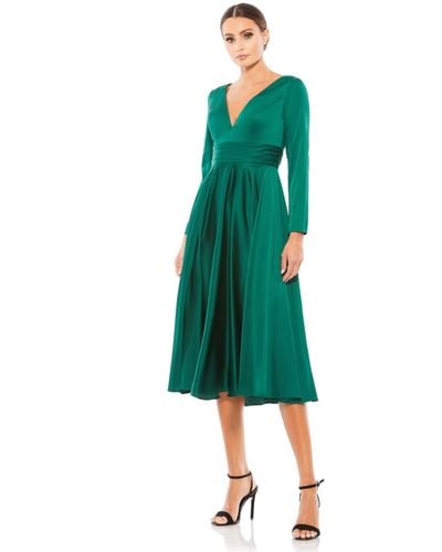 Mac Duggal Ieena Long Sleeve A Line Midi Dress - Green