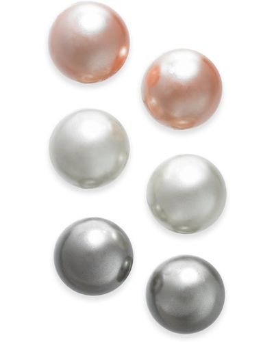 Charter Club Silver-tone 3-pc. Set Imitation Pearl Stud Earrings - Metallic