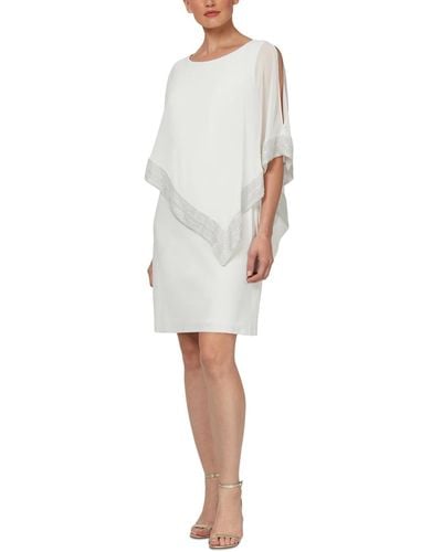 Sl Fashions Metallic-trim Capelet Sheath Dress - White