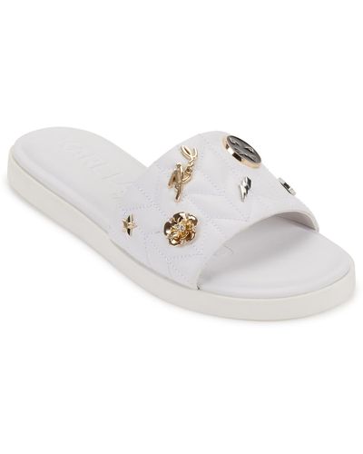 Karl Lagerfeld Carenza Pins Flat Slide Sandals - White