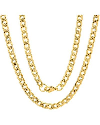 Steeltime 18k Plated Stainless Steel Accented 8mm Cuban Chain 24" Necklaces - Metallic
